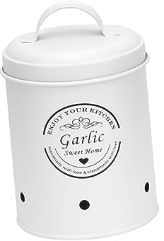 Colcolo Conteneur de Stockage des Aliments Boîte de Rangement pour Pommes de Terre Pots en métal Vintage avec Couvercle hermétique Boîte de Rangement de, Petit Blanc