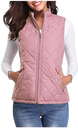 NSICBMNO Women's Padded Vest Quilted Gilet Stand Collar Coat Winter Warm Jacket Outdoor Sleeveless Jacket With Pockets Ladies Puffer Gilet Solid Color Body Warmer Lightweight Running Vest Uk Size