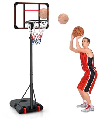 SPOTRAVEL Portable Basketball Hoop, Basketball Stand Goal System | with Adjustable Heights, Shatterproof Backboard, Fillable Base, Wheels, Basketball Hoop Net Set for Kids Junior Adults