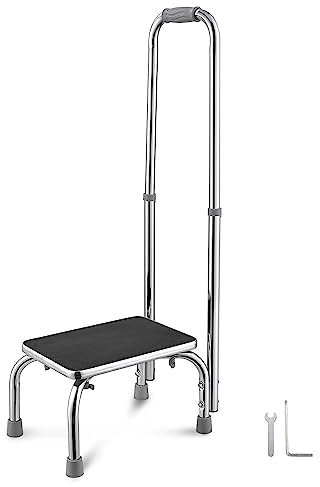 Marchepied médical avec plateforme en caoutchouc antidérapant, cadre en acier chromé, capacité de 330 lb, utilisation à domicile, salle de bain, cuisine, cliniques, laboratoires (avec poignée)