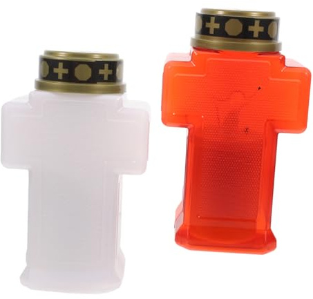Mipcase 2 Piezas Velas Electrónicas Parpadeantes para Jardín Decoración Religiosa para Cementerio sin Llama para Tumba Recuerdo y Oración Color Claro Material