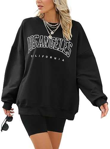 Svanco Sweatshirt Damen Oversized Los Angeles Pullover Teenager Mädchen Vintage Langarmshirt Coole Streetwear Ohne Kapuze