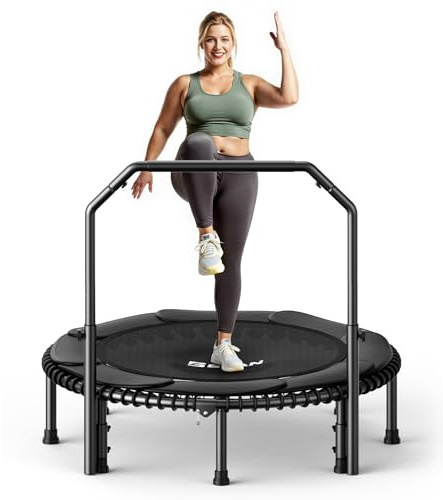 BCAN Rebounder-Trampolin für Erwachsene, 122 cm, 250 kg Belastbarkeit, mit Bungee-Seilen, verstellbarem Griff, stabil, leise – Schwarz