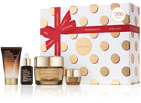 Estée Lauder Revitalizing Supreme+ Holiday Skincare Gift Set | The Lift + Firm Routine | Includes Full-Size Moisturizer 1.7 Ounce + Cleanser 1 Fl Oz, Eye Cream 0.17 Ounce, Face Serum 0.5 Fl Oz