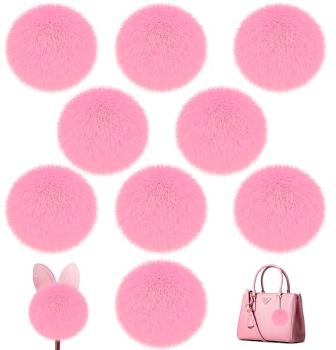 9 pompones de piel sintética rosa, pompones de piel de conejo sintética suave de 8 cm con lazo elástico, pompones redondos esponjosos para sombreros, zapatos, ropa, llavero, horquillas para el pelo