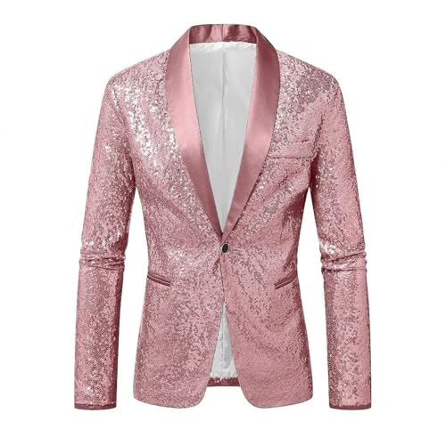 Générique Veste à Paillettes Homme Coupe Ajustée Veste de Costume pour Les Loisirs Festive Costume de Mode avec Boutons Jacket Brillant Outwear Élégant Tenue Disco pour Mariage Fête Club S-XXL (XXL)