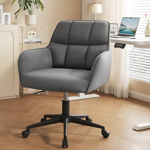 YOUDENOVA Schreibtischstuhl, Drehstuhl mit Rollen, Schminkstuhl Höhenverstellbar, Homeoffice Stuhl, Bürostuhl Ergonomisch, Vanity Chair für Mädchen Arbeitszimmer Schlafzimmer Büro, Samt Dunkelgrau