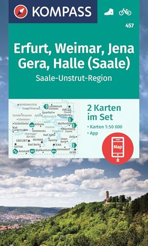 KOMPASS Wanderkarten-Set 457 Erfurt, Weimar, Jena, Gera, Halle (Saale) (2 Karten) 1:50.000: inklusive Karte zur offline Verwendung in der KOMPASS-App. Fahrradfahren.