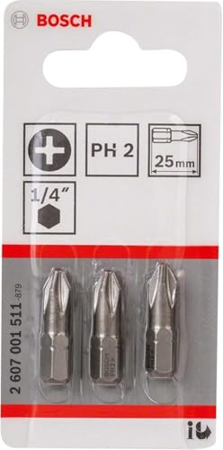 Bosch Professional PH2 - Punta per cacciavite, Blu/Rosso, 25 mm, 3 pezzi