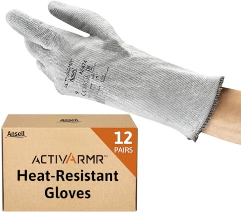 Ansell ActivArmr 42-474, Hitzeschutz Handschuh, Industrielle hitzebeständige Handschuhe, Arbeitshandschuhe mit Filz -Futter und Stulpen, Professionelle Schutz-Handschuhe, 12 Paar, Gr. XL