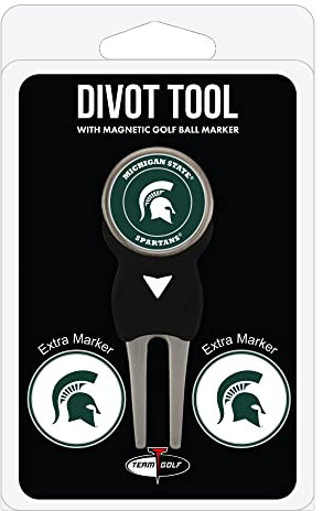 Team Golf NCAA Michigan State Spartans Pitchgabel-Set mit 3 Golfballmarkern, Pitchgabel mit 3 Golfball-Markern, Markierungen sind abnehmbar, magnetisch, doppelseitig, emailliert