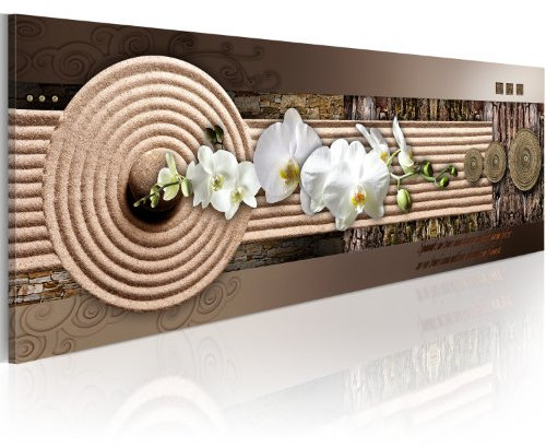 B&D XXL - Wandbilder XXL Blumen Orchidee 120x40 cm 1 tlg - Wand Deko Vlies Leinwand Bilder Groß Wanddeko Wohnzimmer Schlafzimmer Kunstdrucke Panoramabild - Feng Shui Zen Spa 051487