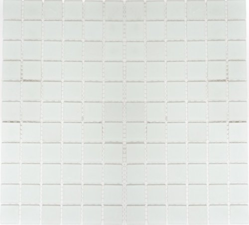 Mosaik Quadrat Crystal uni weiß matt (gefrostet) Glasmosaik Transluzent Transparent 3D Fliesenspiegel, Mosaikstein Format: 25x25x4 mm, Bogengröße: 327x302 mm, 10 Bögen