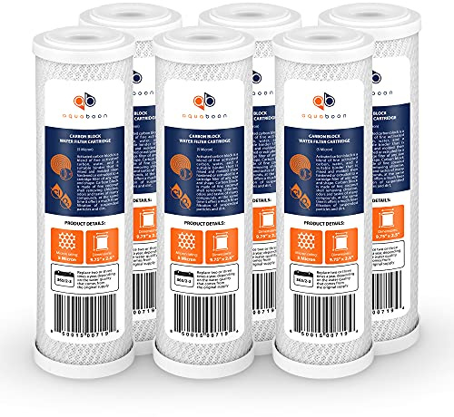 Aquaboon 5 Micron 10 x 2.5 Carbon Block Water Filter Cartridge CTO Whole House Water Filter Replacement Compatible with WHKF-WHWC, FXWTC, 6-PACK