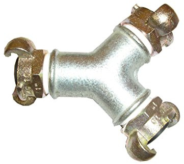 2-fach-Verteiler, y-Verteiler, 3/4, mit 3 x Klauenkupplung, Druckluft, D525
