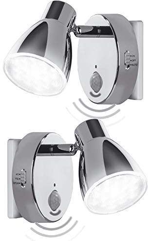 Trango 2er Pack 2635-028 Sensor LED Nachtlicht in Chrom mit Automatikfunktion direkt 230V mit Bewegungssensor I Sicherheitslicht I Steckdose Lampe I Wandlampe I Orientierungslicht I Kinderlicht