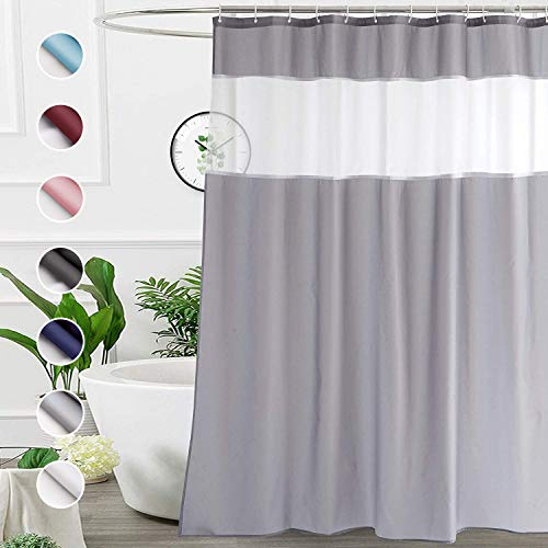 UFRIDAY Tenda da doccia grigia, 182 x 190 cm, tenda da bagno in tessuto con finestra a rete, orlo inferiore ponderato, idrorepellente, lavabile in lavatrice