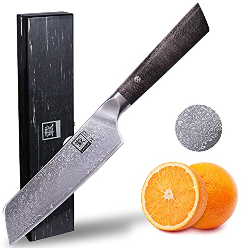 zayiko Professional Series – Premium Damast Santokumesser 16 cm Klinge, 67 Lagen Damaststahl, Rasiermesserscharf, Ergonomischer Ahornholzgriff, In Edler Holzbox