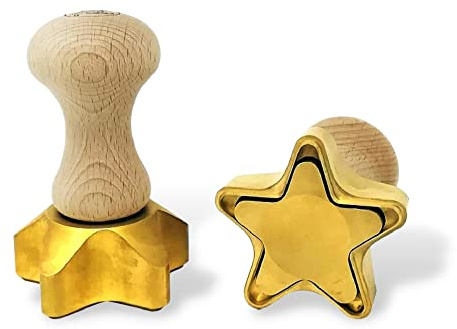 LA GONDOLA Professionelle Ravioli Stempel STELLA (Sternförmchen) aus Messing mit Naturholzgriff -Formen und Stanzer von den besten Restaurantküchen und Chefs benützt