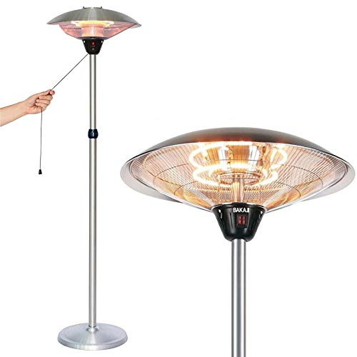 BAKAJI Stufa 2 Elementi al Quarzo per Patio Gazebo Lampada Piantana Infrarossi in Acciaio Inox Altezza 210 cm Regolabile Fungo da Esterno 2 Potenze Regolabili Accensione a Corda Potenza Massima 2000W