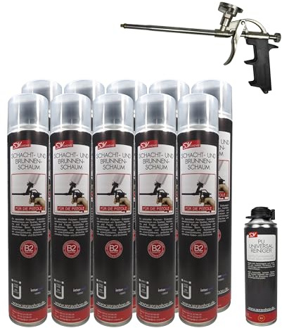 SDV Chemie Brunnenschaum B2 Pistolenschaum SET 10x 750ml + 1x PU Reiniger 500ml + 1x PU-Schaum-Dosierpistole