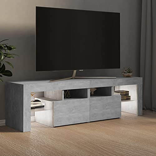 Tidyard Meuble TV avec éclairage LED RVB, étagère de Rangement en Bois d'ingénierie Gris béton, 140x36,5x40 cm, Grand Espace de Stockage pour Magazines et télécommandes, Para Salon Moderne