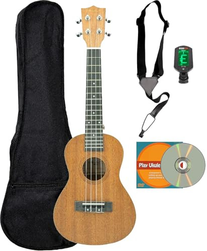 Vault UK-100 24 Arched Back Concert Ukulele Bundle with Gig Bag, Tuner, Strap, and Austin Bazaar Instructional DVD