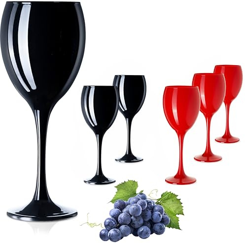 PLATINUX Lot de 6 verres à vin rouge et noir en verre 130 ml (max. 320 ml) pour boisson, vin blanc, vin rouge, eau
