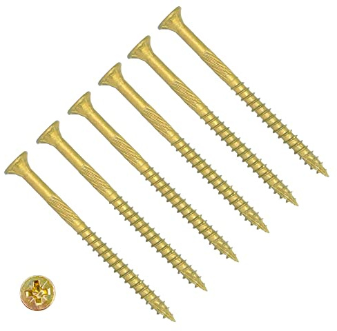 TERF Lot de 25 vis à bois haute performance 5 x 70 mm Pozi Drive Vis plates à tête fraisée double tête 5 x 70 mm pour clôture en bois dur et résineux Jaune zinc
