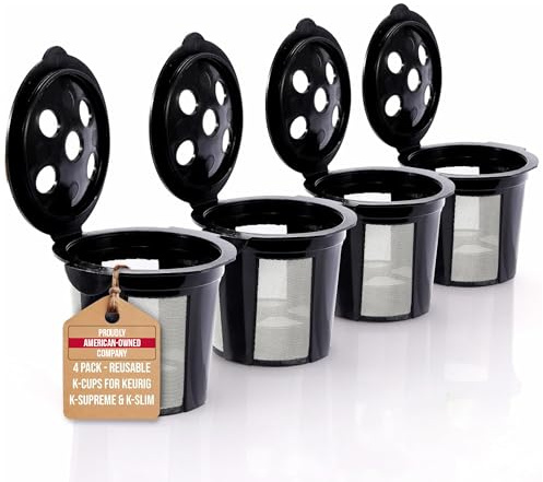 Reusable K Cups for Keurig Supreme, K Supreme Plus, K Slim, K-Brew Chill, K Duo Hot and Iced Gen 2 by PureHQ - Refillable Kcup for Keurig Coffee Maker - MultiStream Coffee Pods Filter - 4 Pack