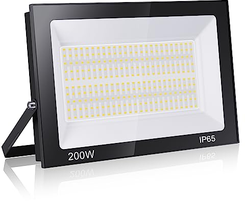 Loyal 200W LED Floodlight, 3000K Warm White 20000LM Outdoor Security Light, IP65 Waterproof Wall Light, Spot Lighting for Garden, Garage, Playground, Patio