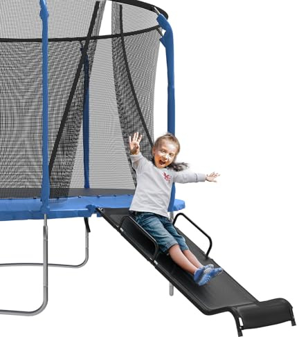 3-Step Universal Trampoline Ladder with Slide – Wide Non-Slip Steps, Easy Climb & Fun Slide for Kids – Heavy-Duty Trampoline Accessories for Safe Play, Fits Most Trampolines