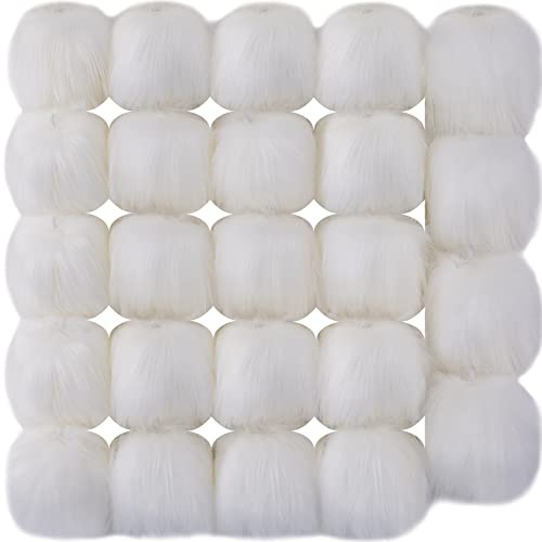 SIQUK 24 Pièces Pompon Fausse Fourrure Pompon Balle Fausse Fourrure Boule pour Porte Clef Bonnet, Blanc