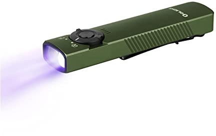OLIGHT Arkfeld UV EDC uppladdningsbar ficklampa med dubbel ljuskälla, vitt ljus och UV-ljus, 1 000 lumen 85 meter, lämplig för daglig belysning och fläckdetektion (grön kall vit)