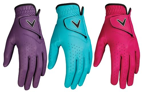 Callaway Golf Opti Color Handschuh (auf der linken Hand getragen, Damen, 3er-Pack), Größe M, mehrfarbig