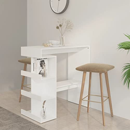 INLIFE Bartisch mit Regal Weiß 100x50x101,5 cm Holzwerkstoff,Weiß,32.05KG,809449