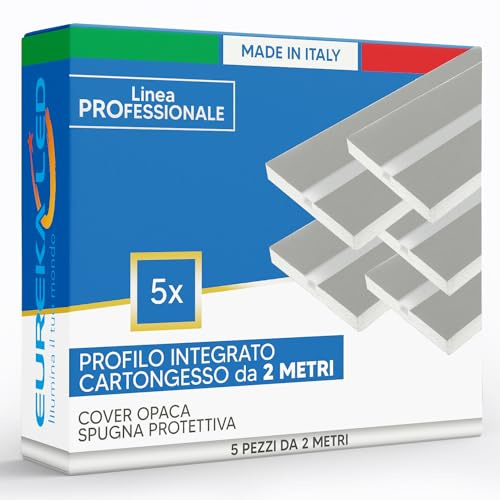 Eurekaled - 5pz Profilo LED con cartongesso 2mt - Integrato in lastra di cartongesso di spessore 12,5mm - Supporto pronto da incasso per strip led - Con copertura opaca - A scomparsa