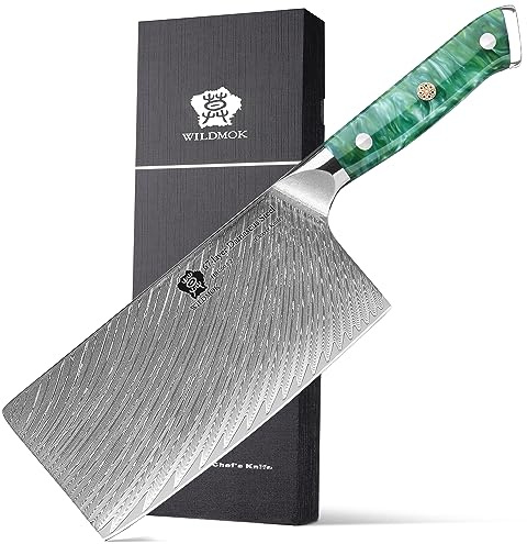 WILDMOK Couteau de boucher 18cm couteau japonais VG 10cm en acier inoxydable couteau de cuisine professionnel avec poignée et étui en résine ionique argentée