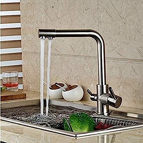 Rubinetti da cucina Rubinetto da cucina Rubinetto girevole Doppi beccucci Nichel spazzolato Bagno Rubinetto da cucina Rubinetto monoforo