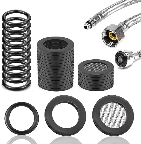 SWTYExt 1/2 Inch Tap Washers 30pcs Rubber Washers for Plumbing Includes 14pcs Tap Washer 6pcs Filter Net Shower Hose Washer 10pcs Hose O Rings 16mm OD for Shower Head Rubber Hose