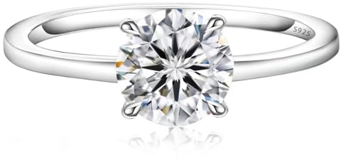 KRKC&CO Verlobungsring Damen Moissanite, 1 Karat Diamantring Solitärring, VVS1 D Farbe, 925 Silber Weißgold, Verlobung Verlöbnis Hochzeit Jubiläum Geburtstag Geschenk für Frauen, 54 (17,2)