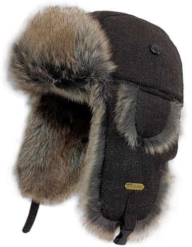 HEYANN Unisex Fliegermütze Herren Uschanka Rib Bomber Aviator Pilot Hut Faux Fellmütze Winter Russische Mütze mit Ohrenklappen Fliegermütze Wintermütze Ohrenschützer