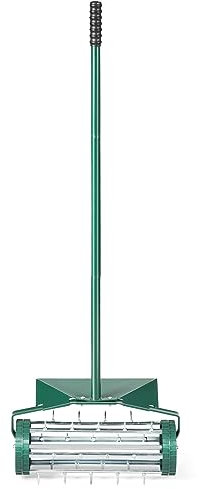 COSTWAY Rodillo Aireador de Césped Enrollable de 46 cm, Aireador con Púas Giratorio, Aireación de Suelo Pesada con Escudo Protector, Herramienta de Césped con Mango para Jardín, Patio