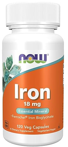 Now Foods, Iron, 18mg, Eisenbisglycinat, hochdosiert, 120 vegane Kapseln, Laborgeprüft, Vegetarisch, Glutenfrei, Sojafrei, ohne Gentechnik
