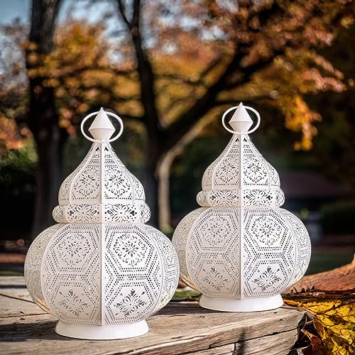 2er Set Orientalische Laterne Maha aus Metall weiß Gold 28 cm Deko