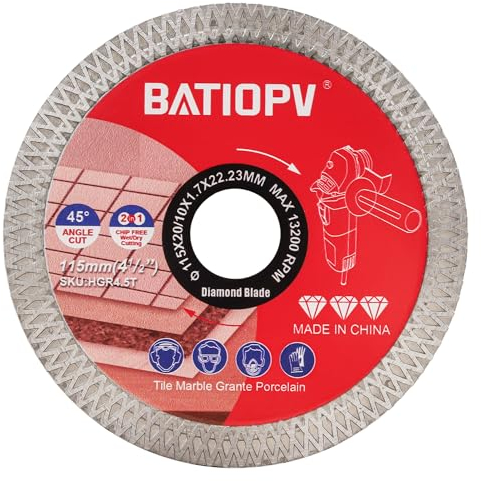 BATIOPV Diamanttrennscheibe 115mm diamantscheibe Fliesenscheibe Extra Dünne zum Schneiden und Schleifen (2-in-1) Fliese Feinsteinzeug Granit Marmor (115 x 22,23mm)