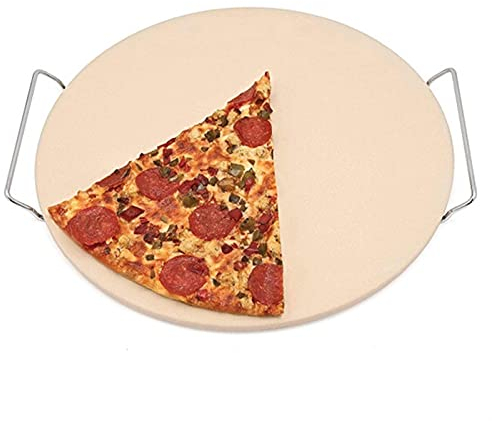 Sartén para pizza de 13 pulgadas, piedra extra gruesa para hornear, herramientas de pizza, horno y barbacoa, losa para hornear, bandeja de pan de cocina con marco de soporte, bandeja de pizza