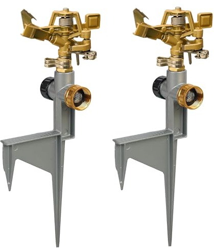 LIULO Tool Schlagregner aus Zinklegierung für Hof, pulsierender Wassersprinklerkopf auf Spike-Basis, verstellbare Wassersprinkler für große Flächen, Terrasse, Rasen, Garten, Bewässerung, 2 Stück