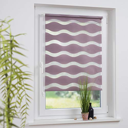 Klemmfix- Duorollo/Doppelrollo in dekorativem Wellendesign, lichtdurchlässig, Blickdicht, dekorativ, Montage ohne Bohren, Breite: 100 cm/Länge: 150 cm, Farbe: Altrosa