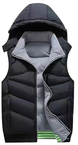 Men Body Warmer Sleeveless Jacket for Men Mens Reversible Quilted Puffer Gilet Mens Body Warmers with Pockets Mens Hooded Padded Gilet Padded Vest Men Bodywarmer Gilet Body Warmer with Hood Black 3XL